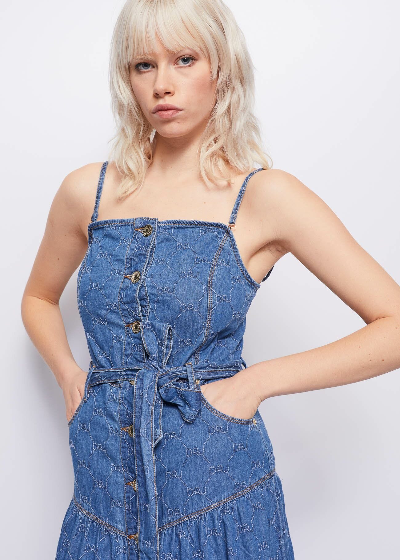 Denim dress with lettering