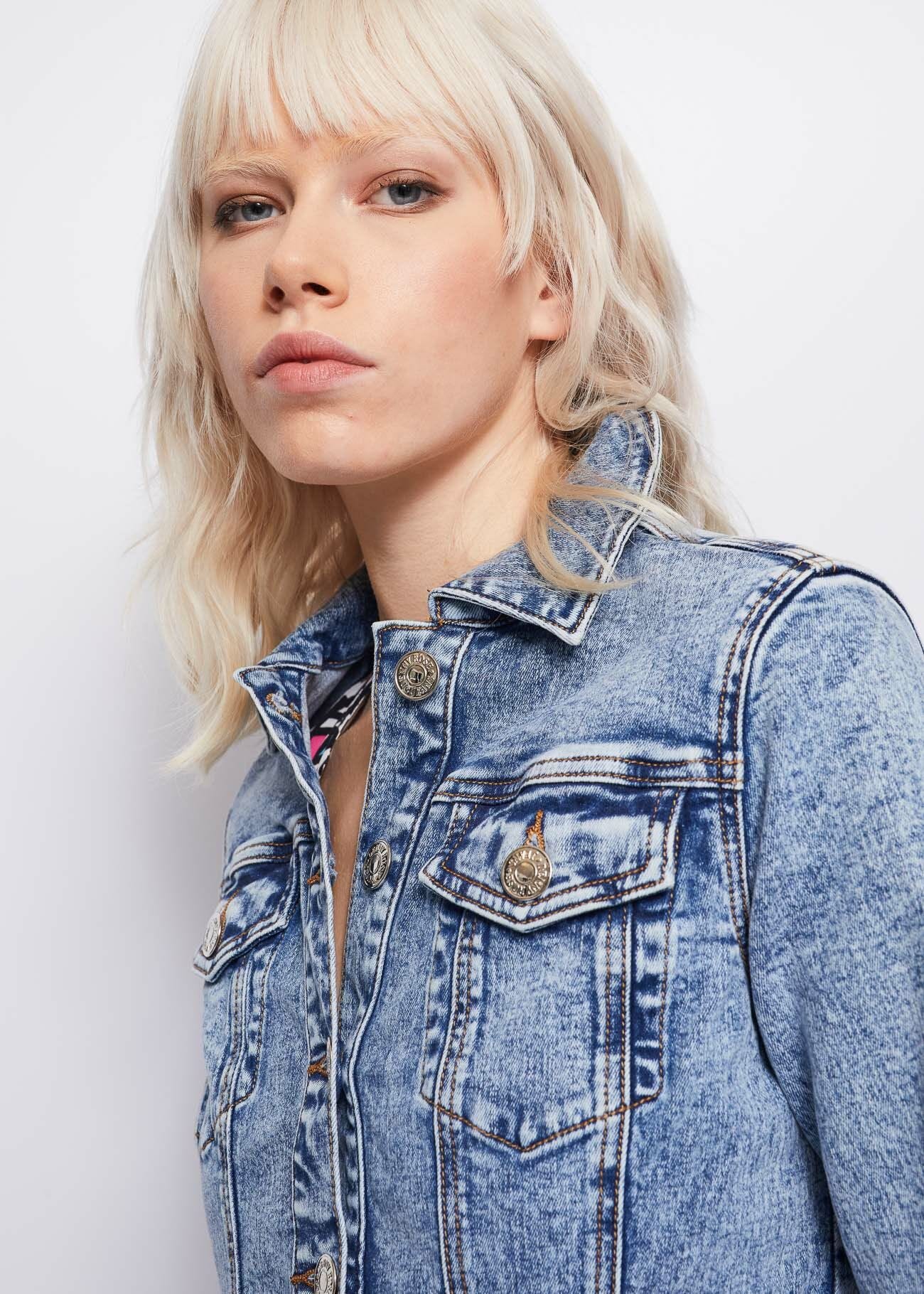 Denim jacket with flounce