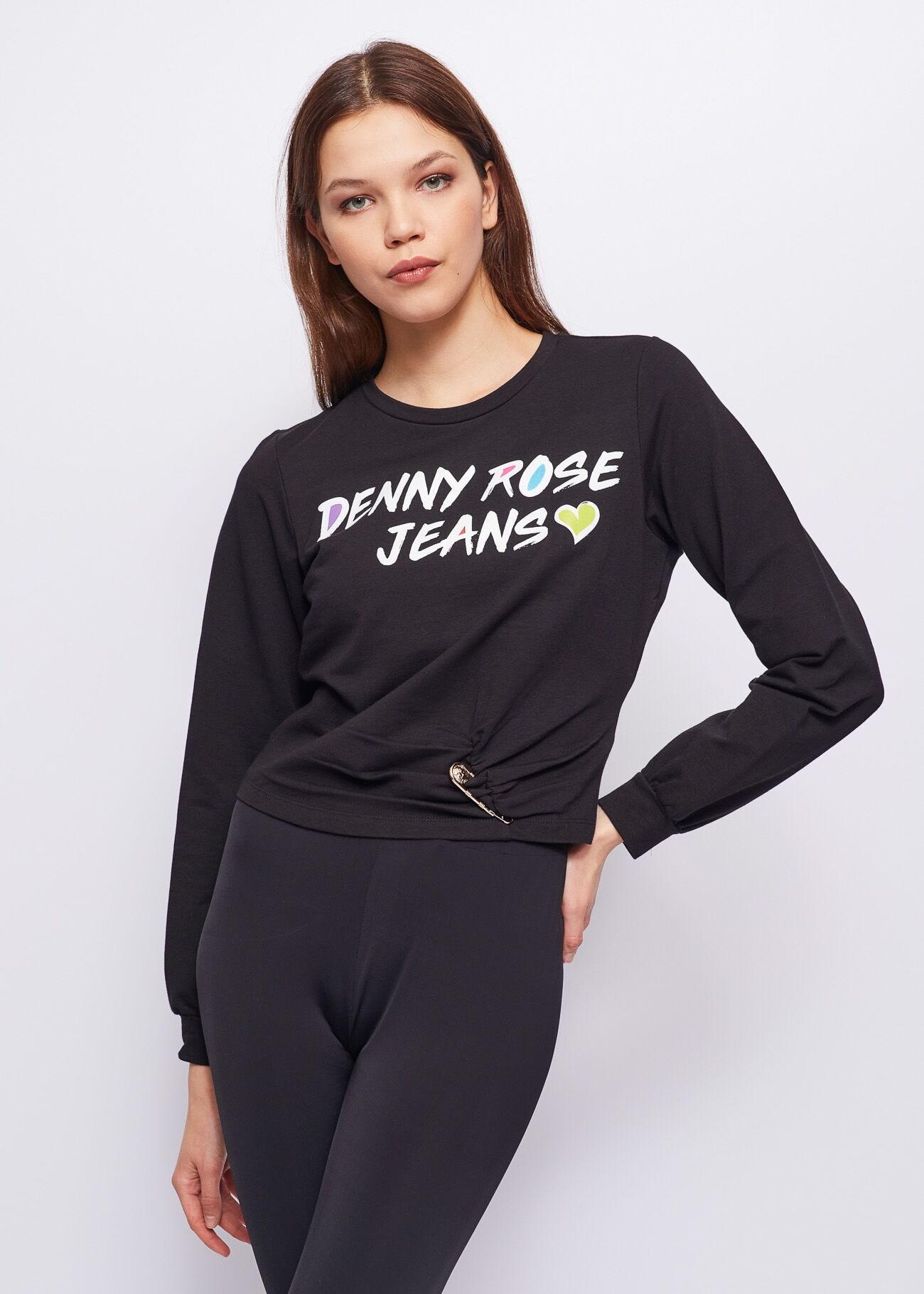 Sweatshirt with print and safety pin