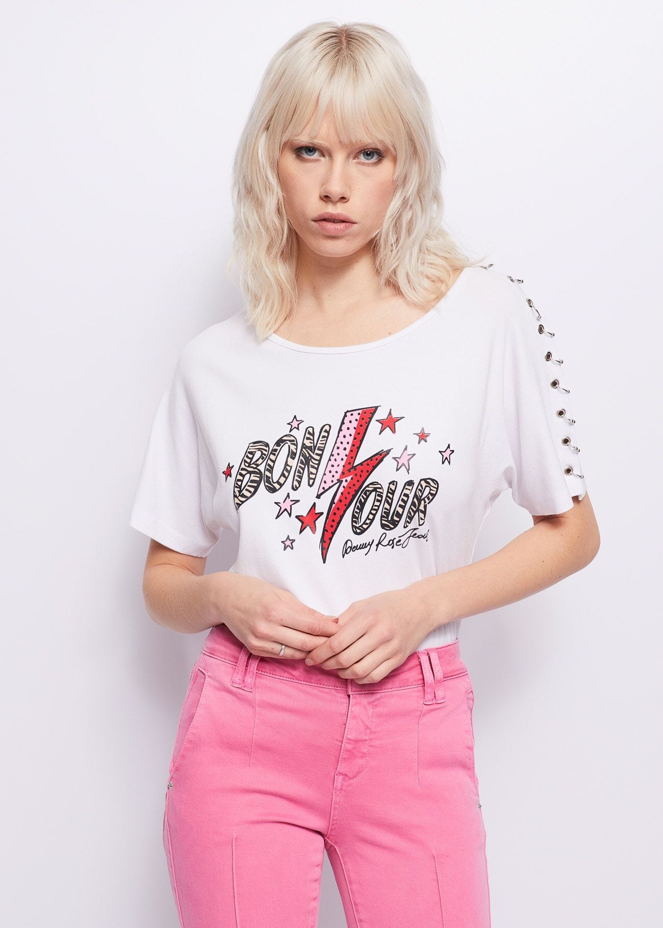 T-shirt with print and piercing-style details