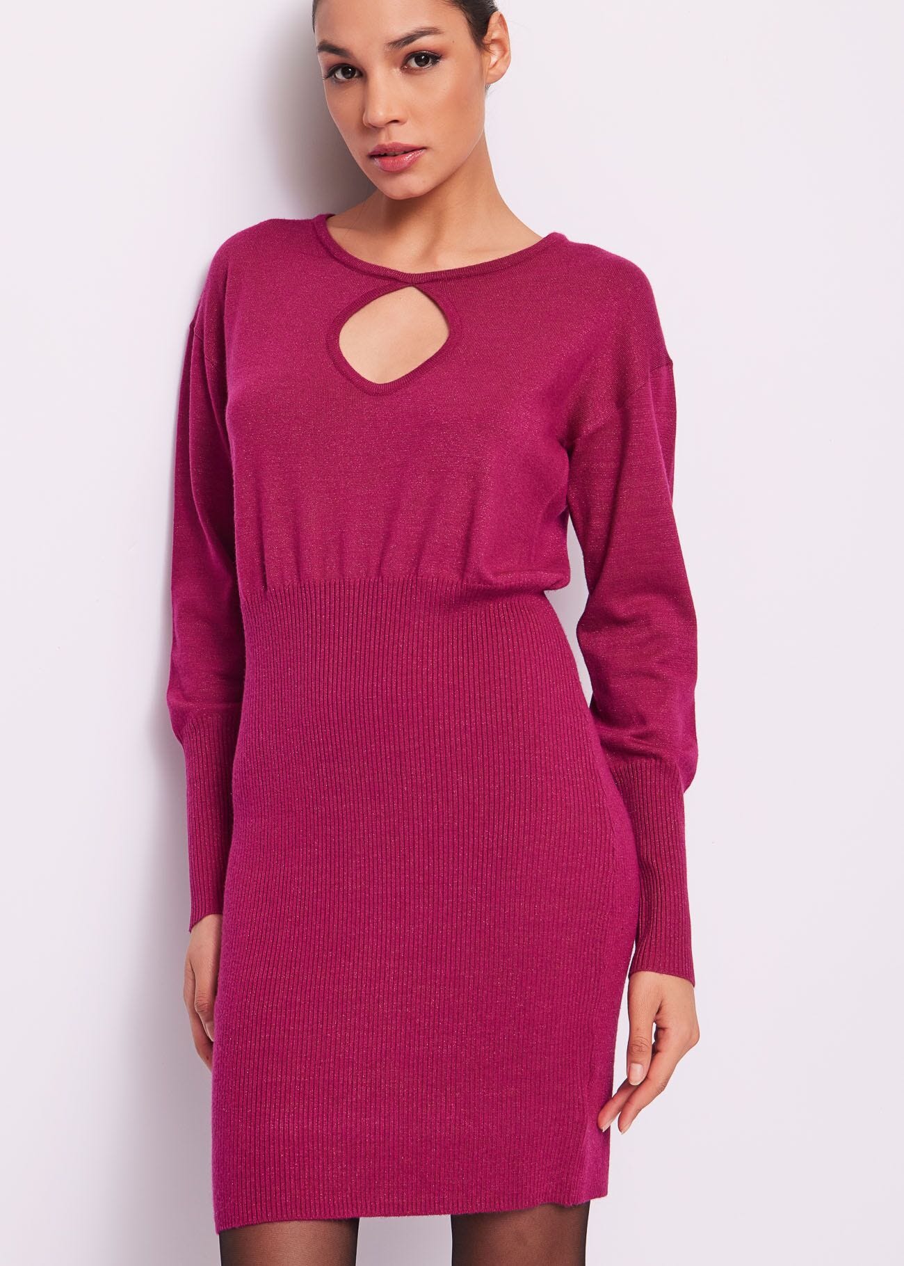 Mini abito fucsia in misto lana