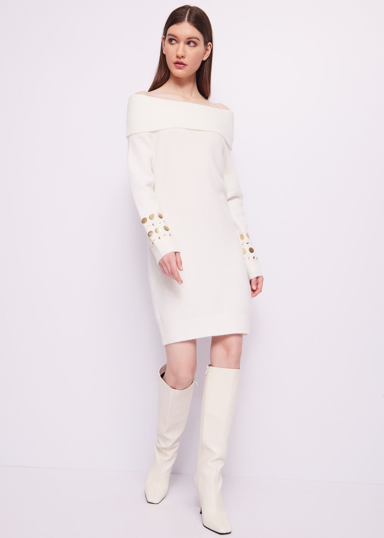 White wool-blend mini dress