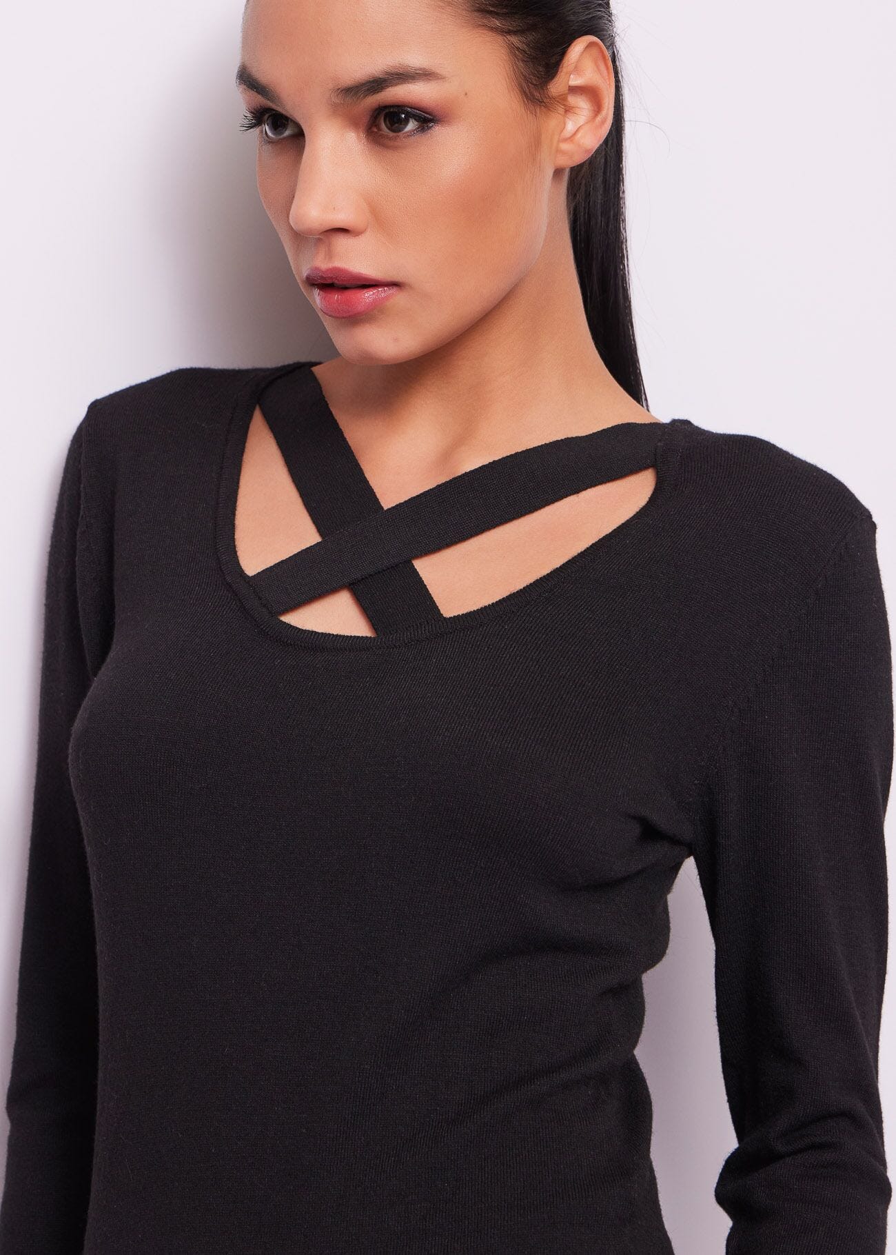 Black wool-blend mini dress