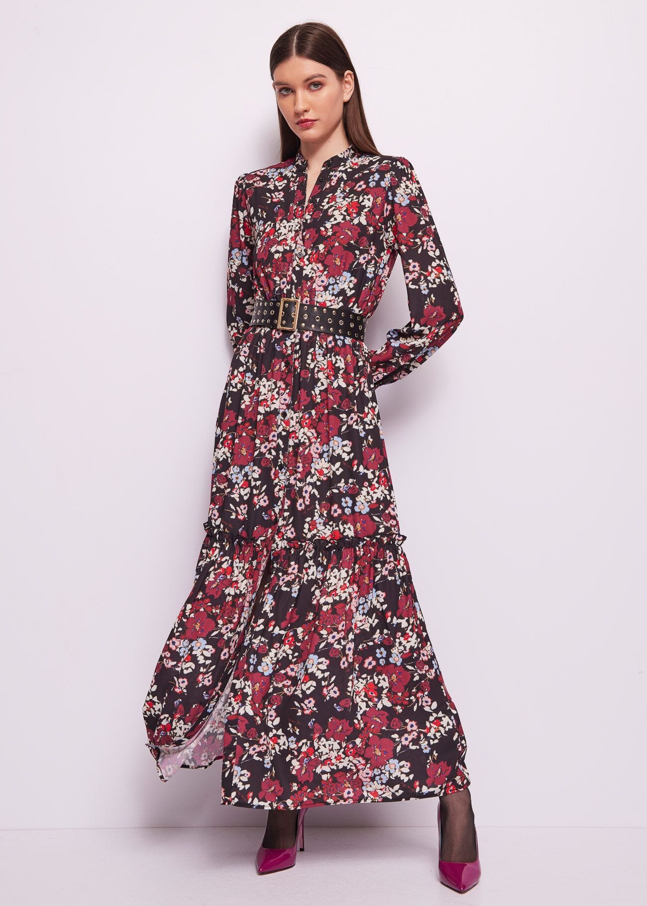 Vestido largo de georgette floral