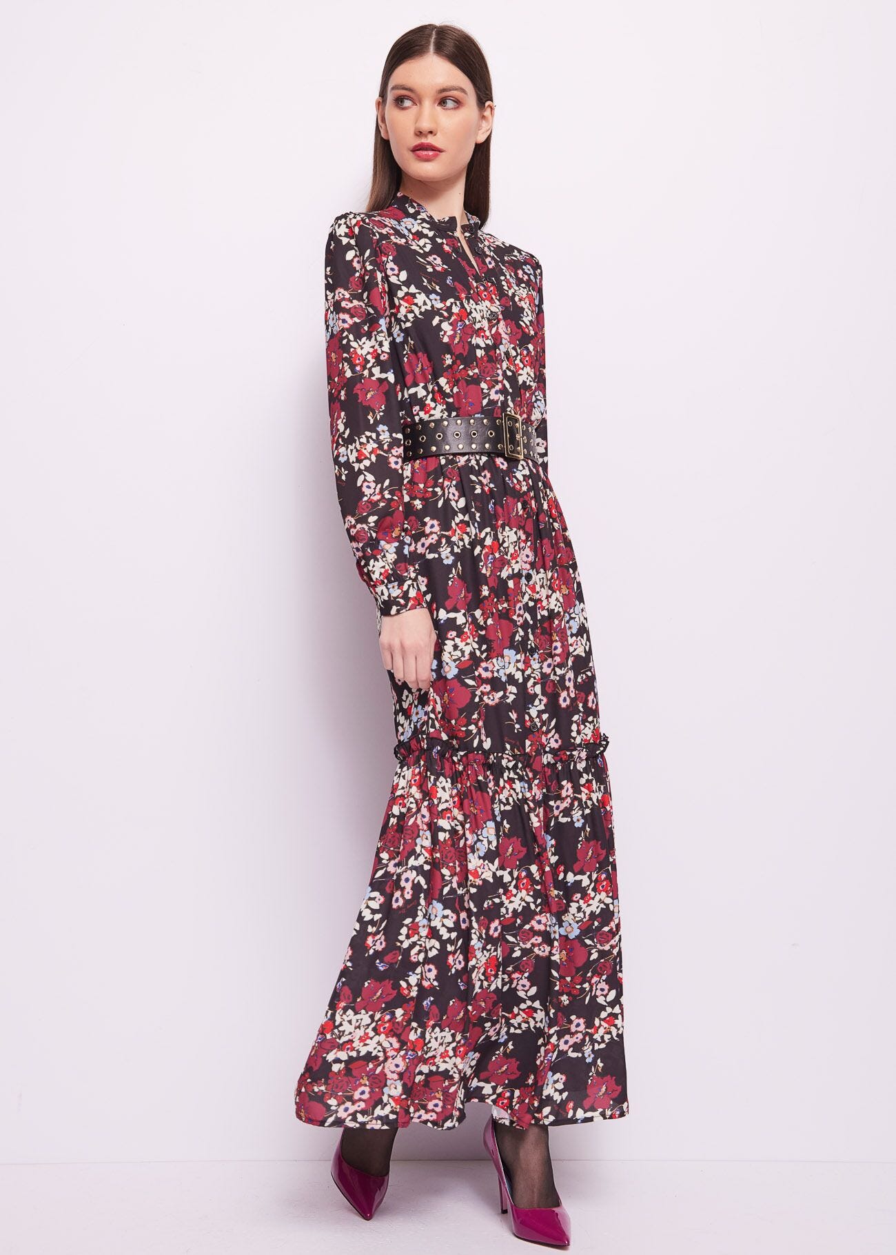 Vestido largo de georgette floral