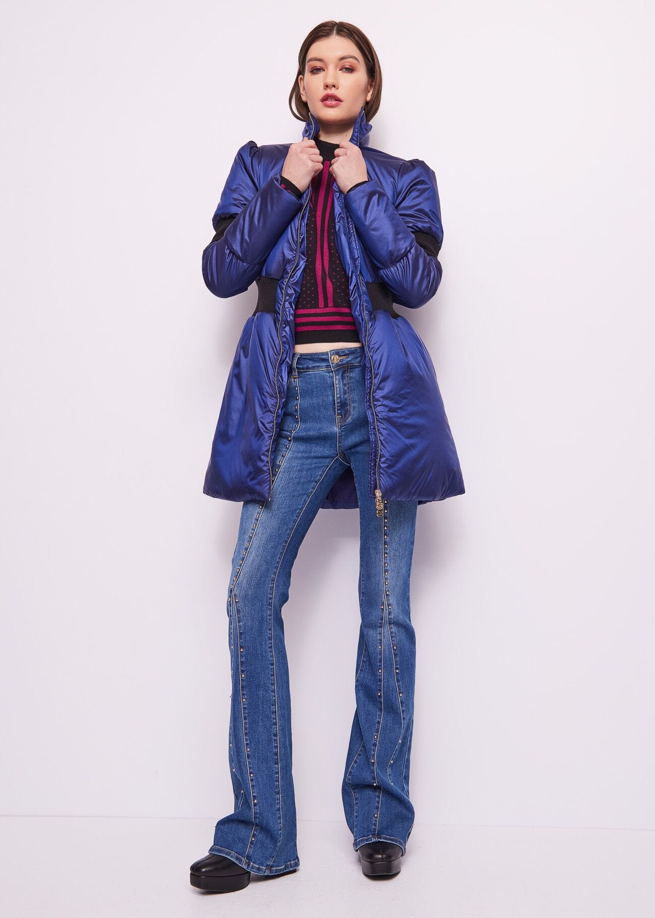 Flared cotton jeans with studs