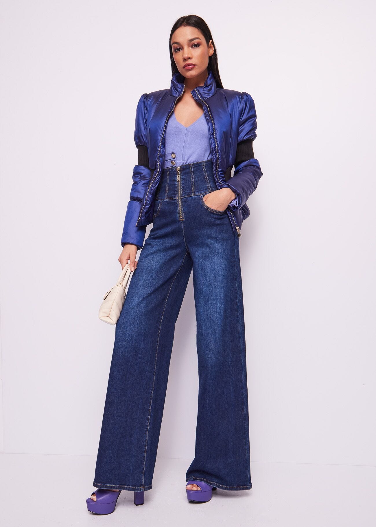 High-rise cotton-blend jeans