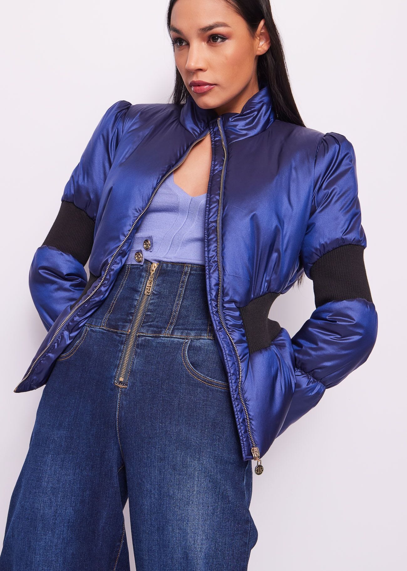 Piumino corto in nylon blu