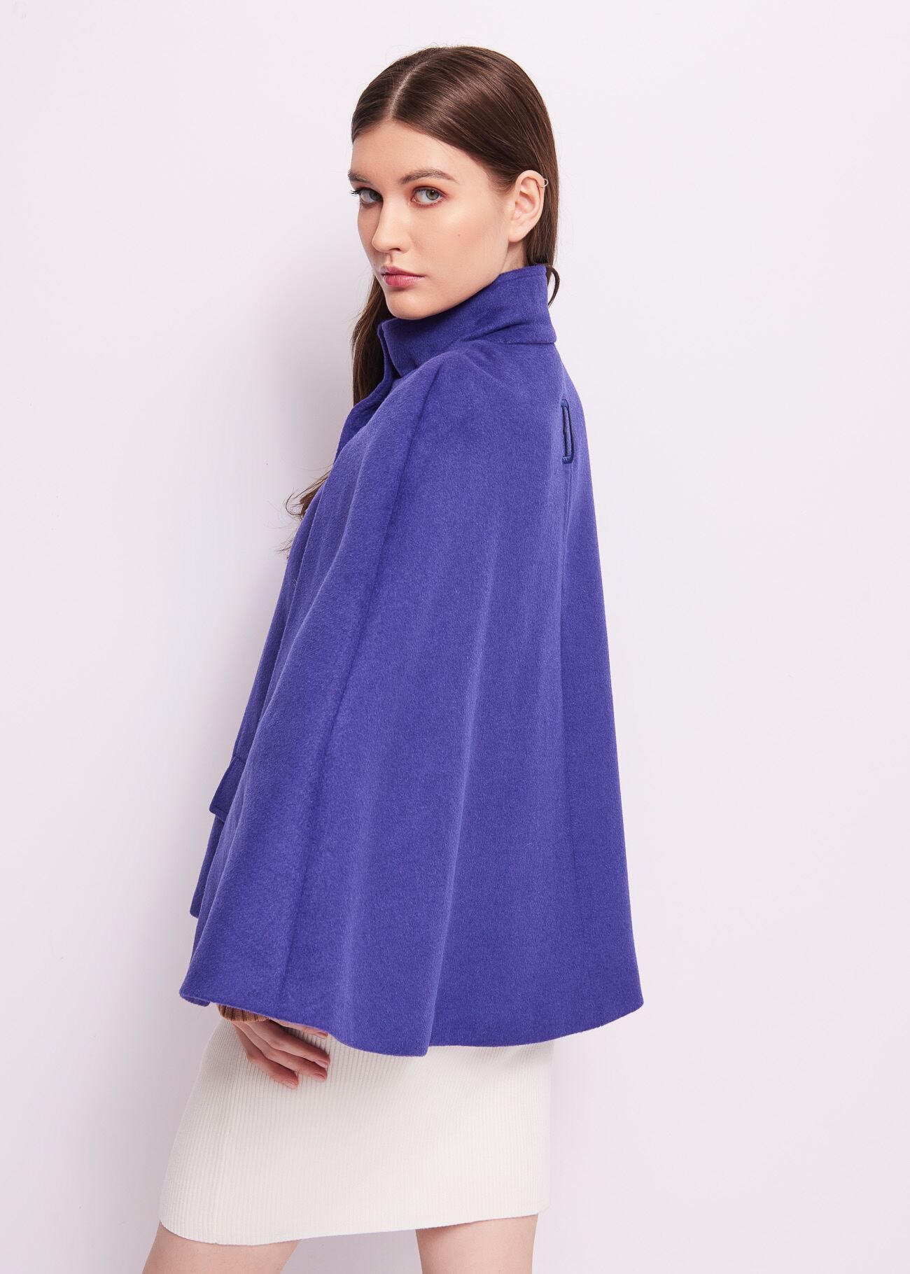 Blue wool-blend cape