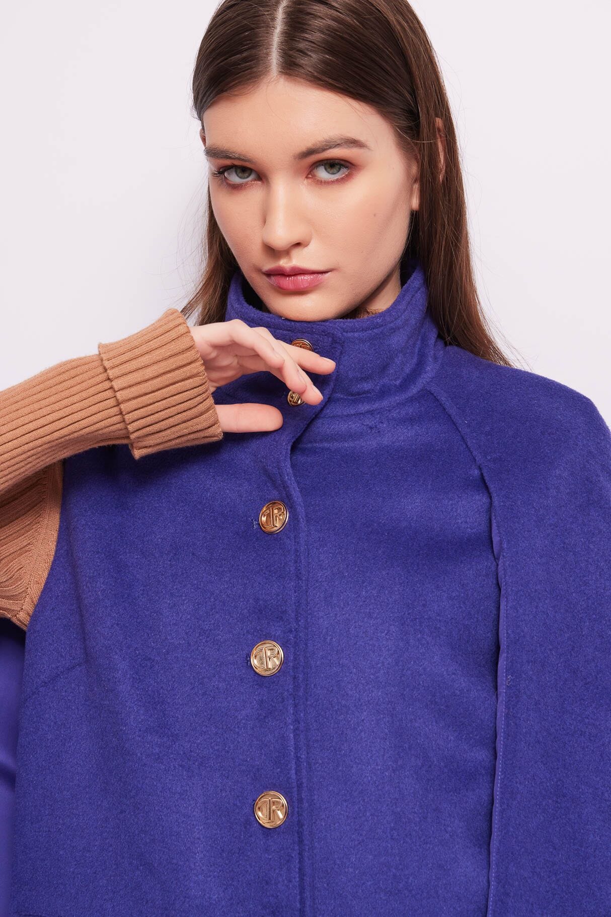Blue wool-blend cape