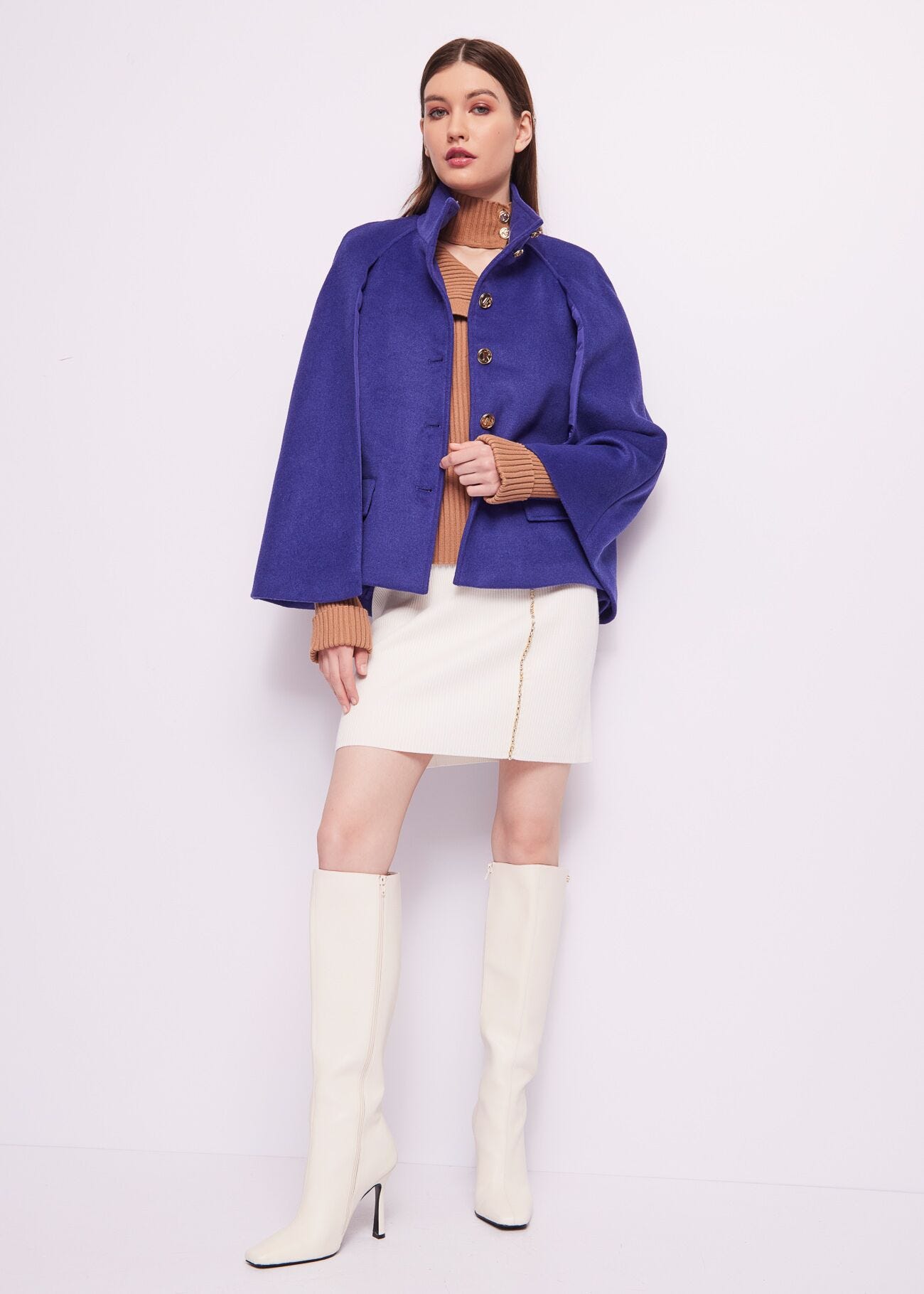 Blue wool-blend cape