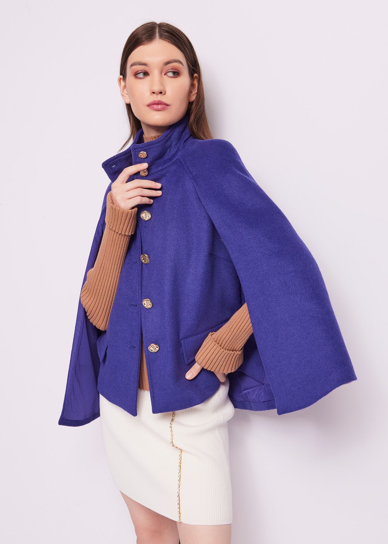 Blue wool-blend cape