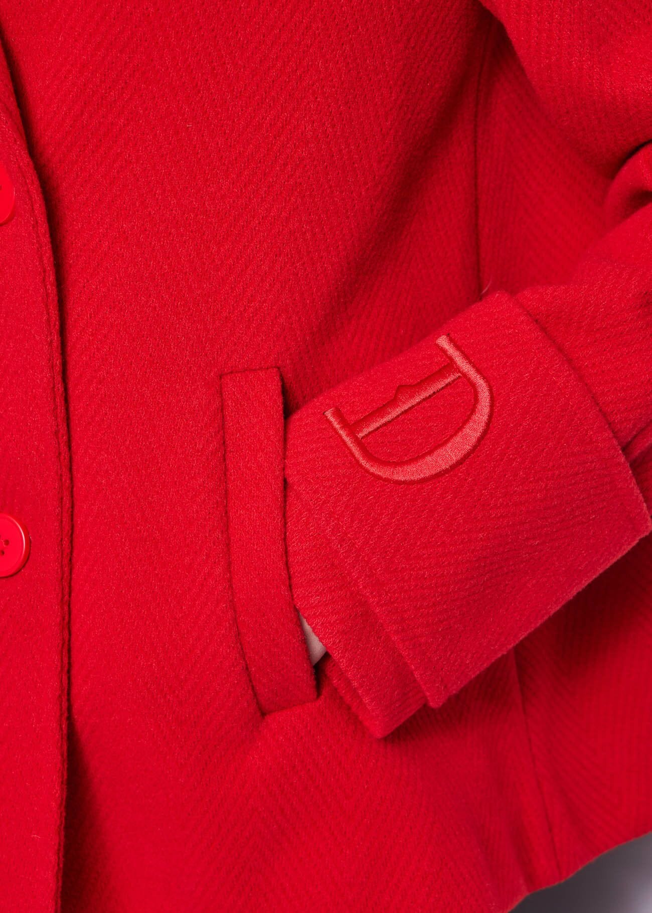 Red double-breasted pea coat