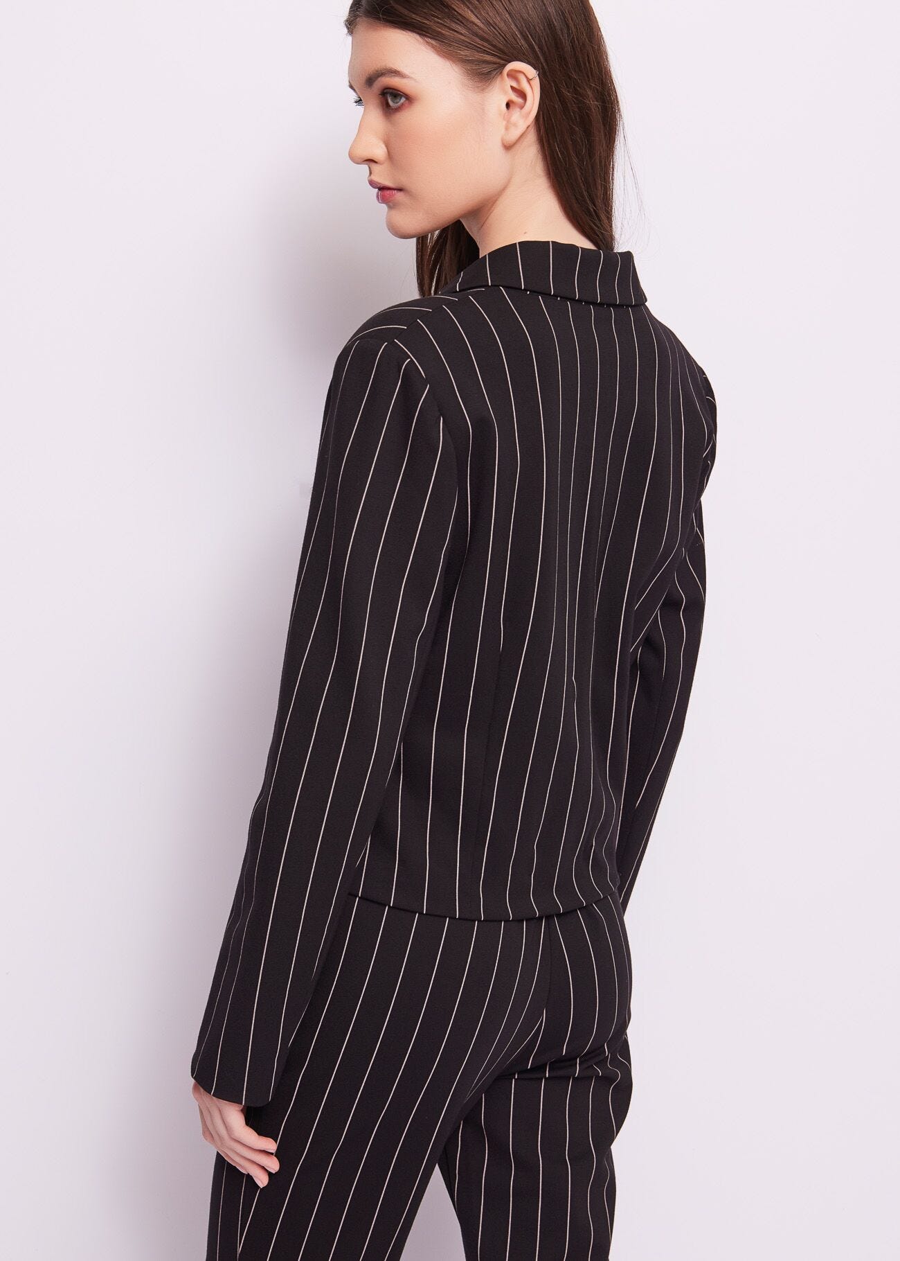 Black pinstripe jacket with buttons