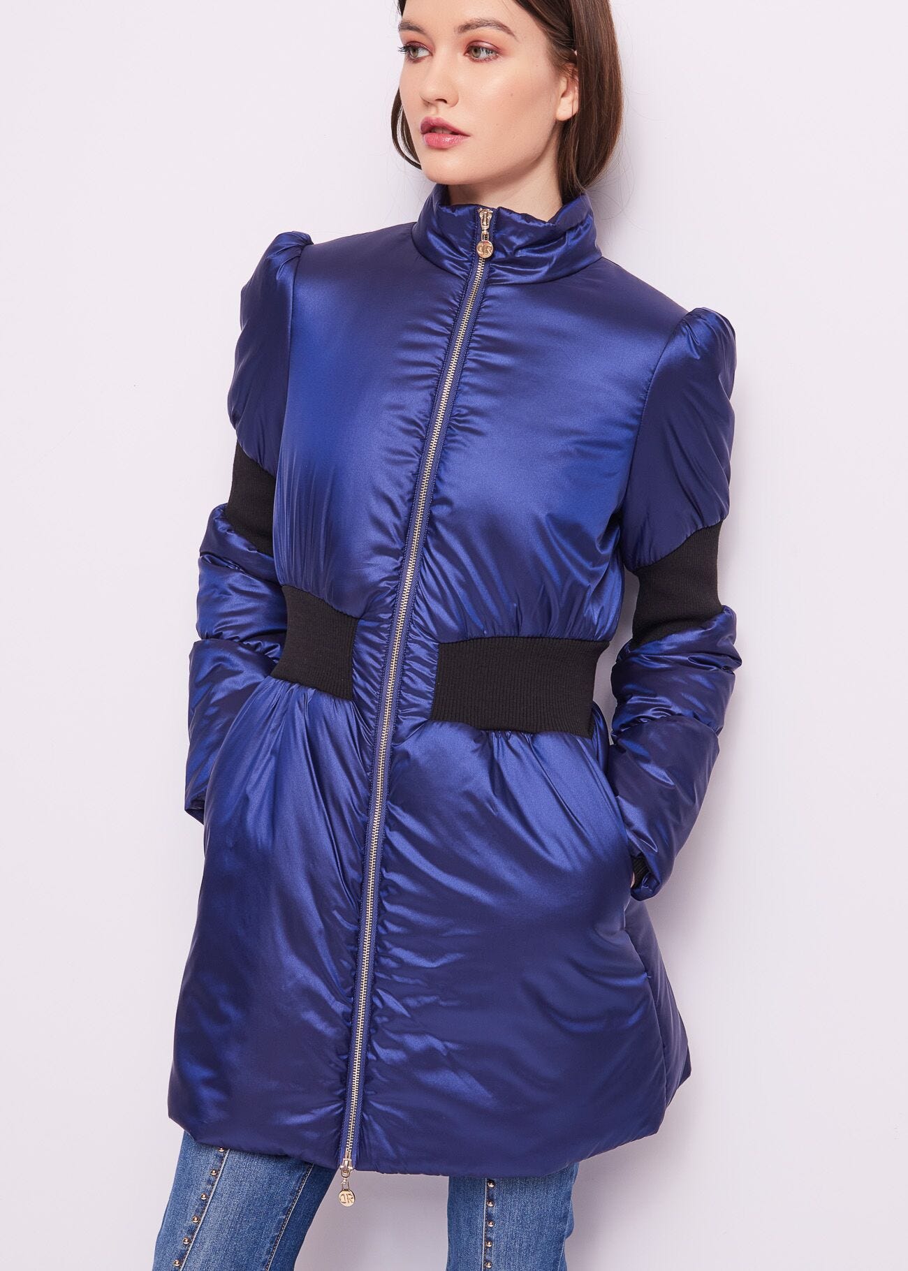 Blue nylon down jacket
