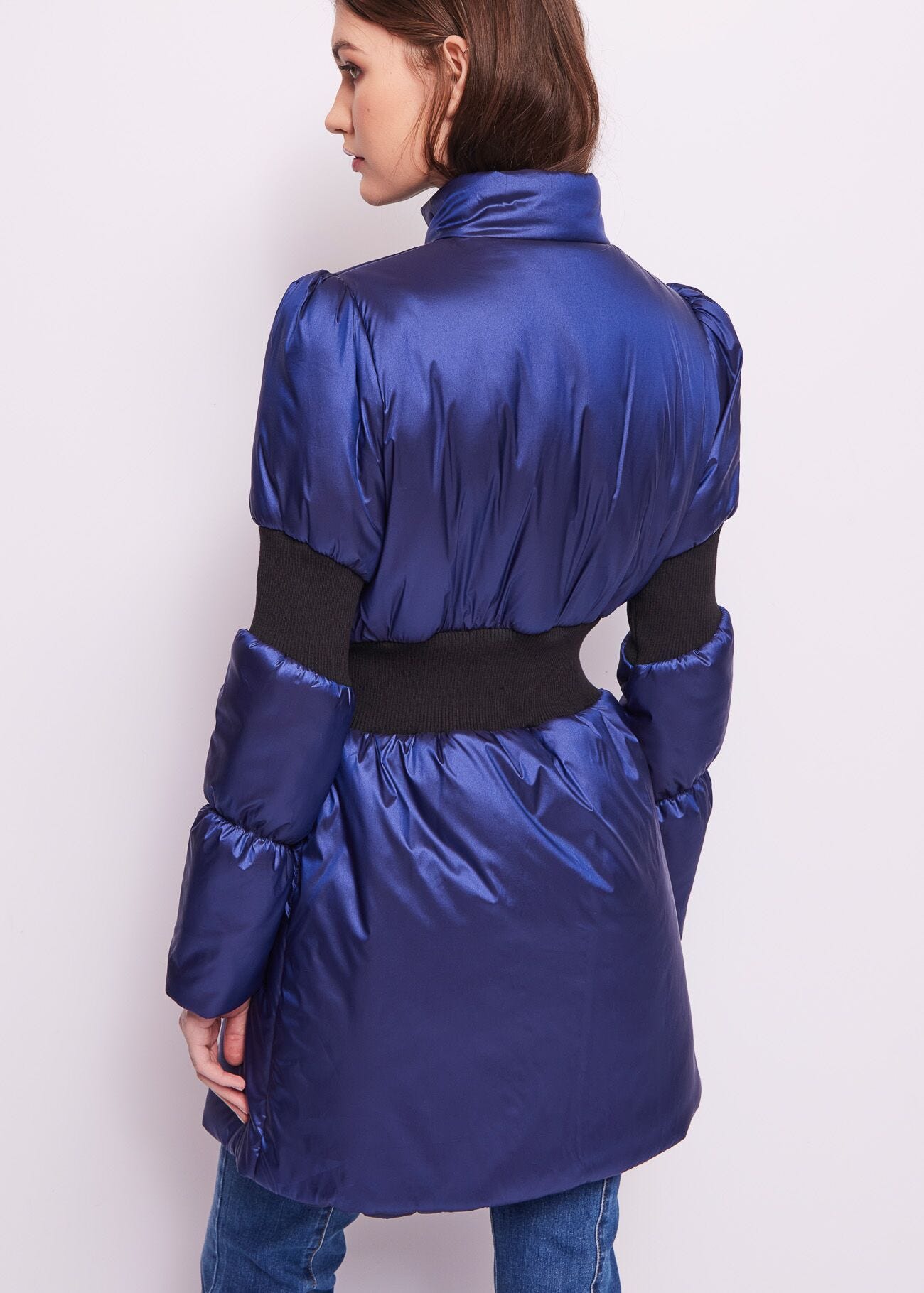 Blue nylon down jacket