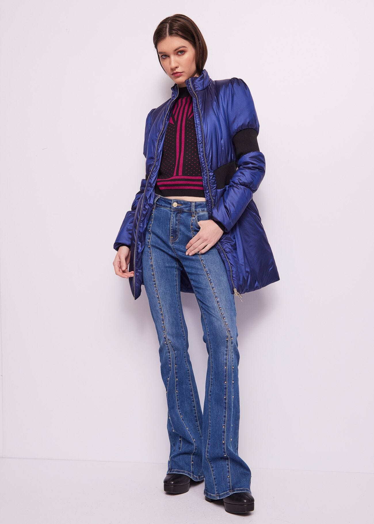 Blue nylon down jacket