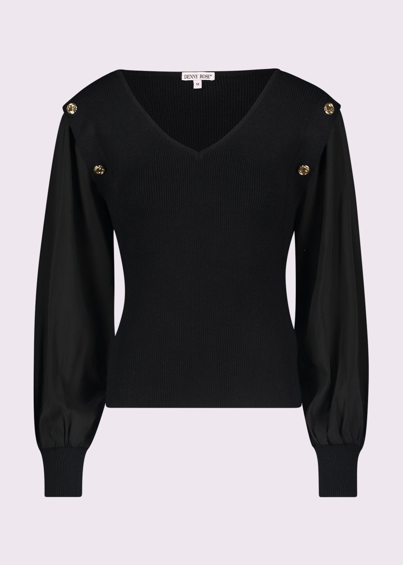Maglia nera a costine con bottoni