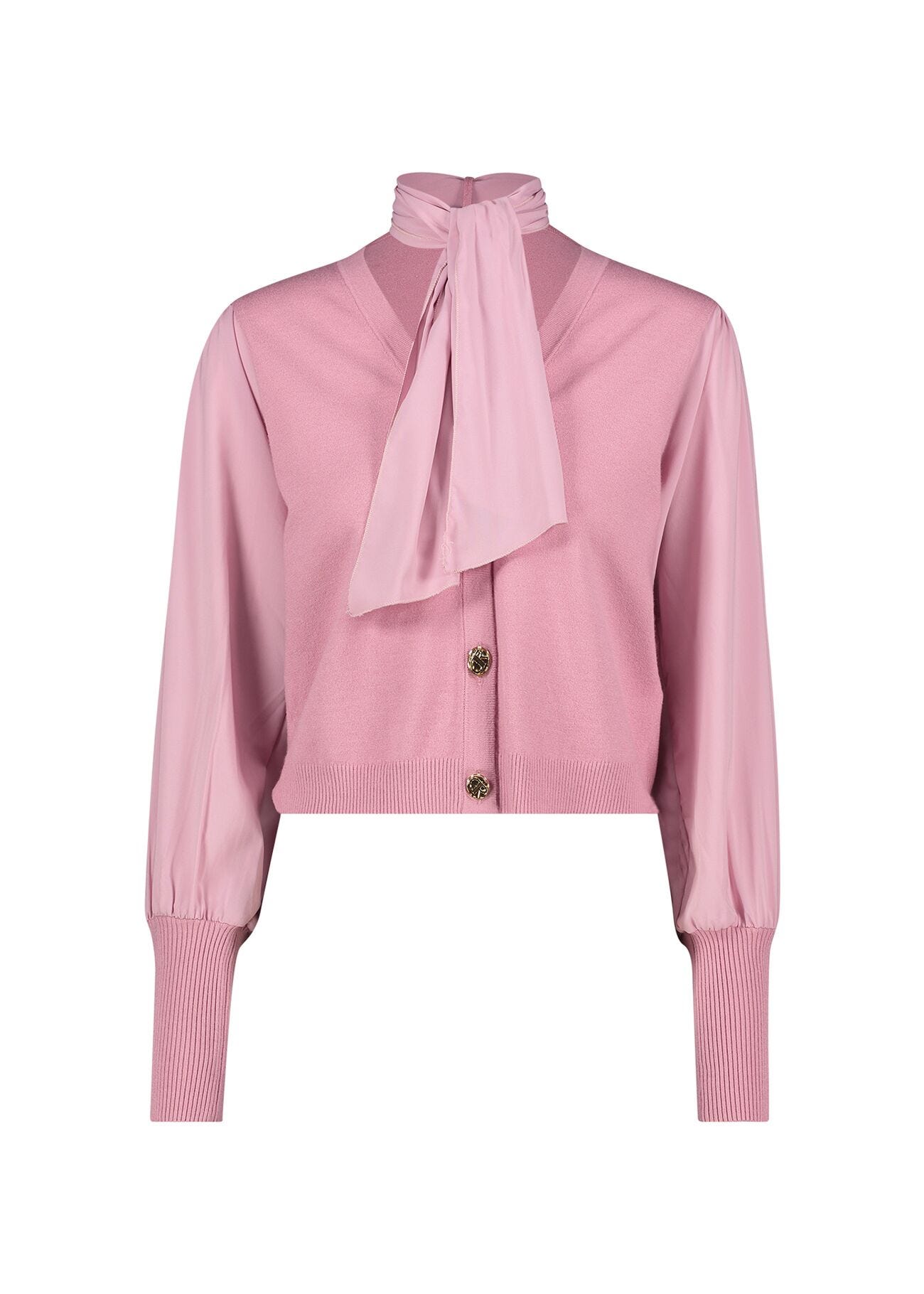 Cardigan rosa con foulard