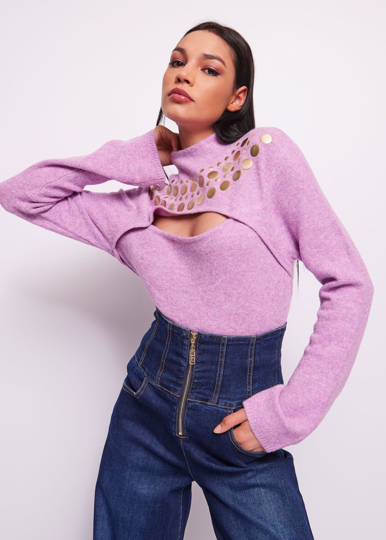 Wool-blend studded jumper
