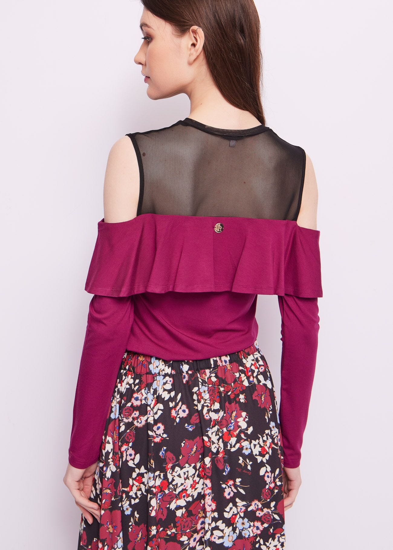 Fuchsia jersey t-shirt with tulle