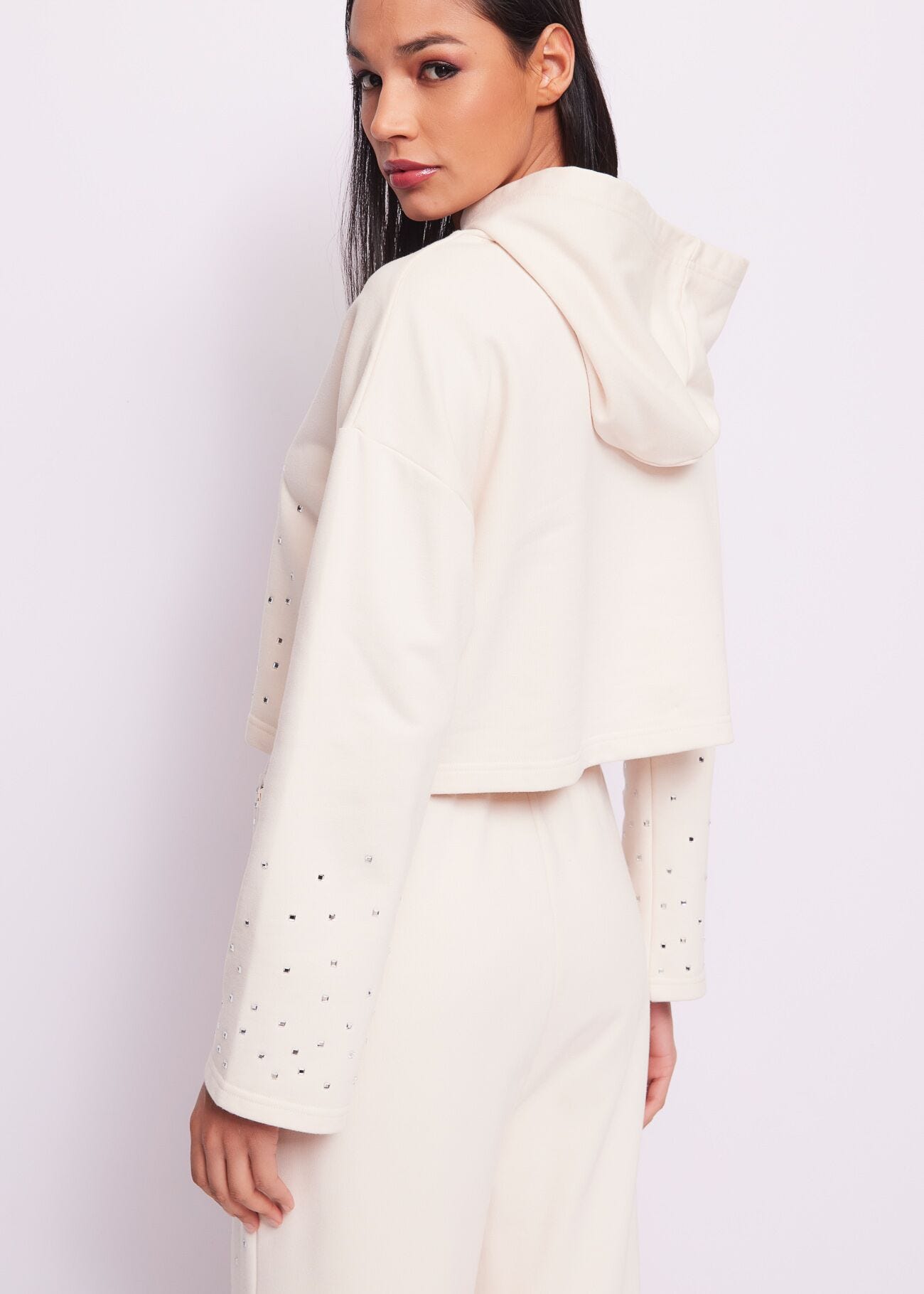 White cotton sweatshirt with rhinestones