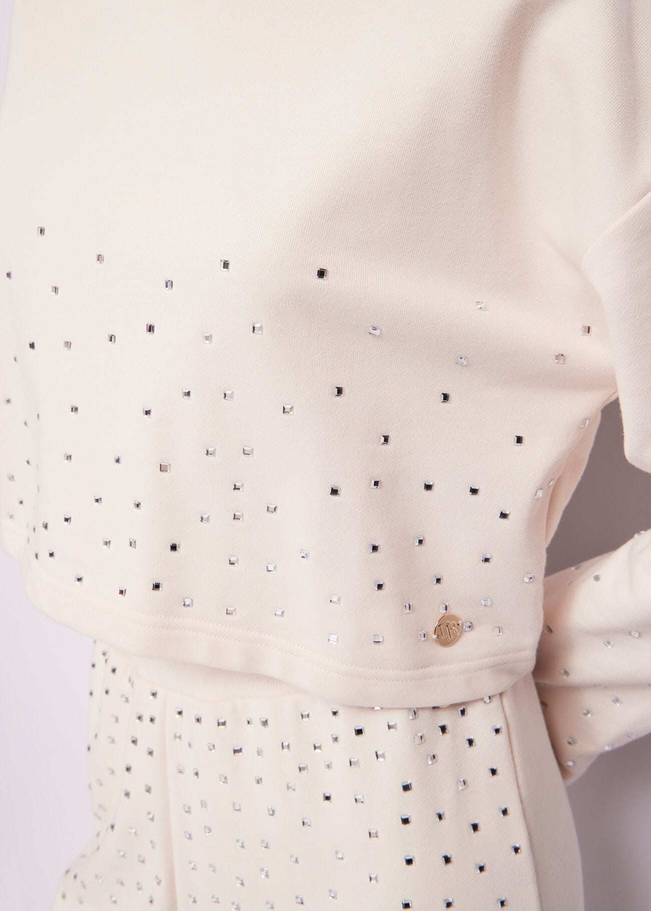 White cotton sweatshirt with rhinestones