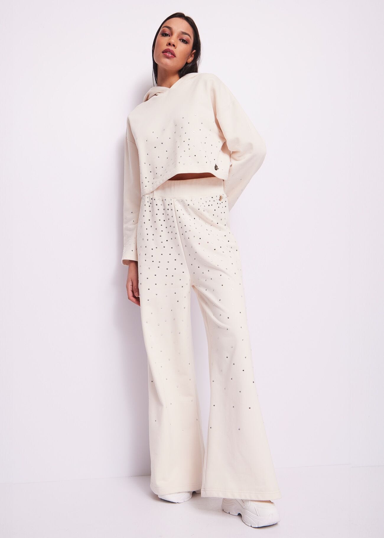 White cotton sweatshirt with rhinestones