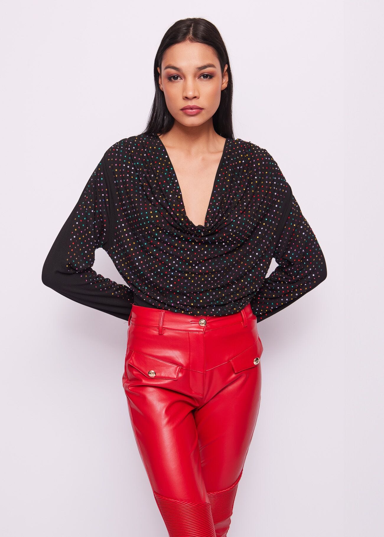 Black jersey t-shirt with rhinestones
