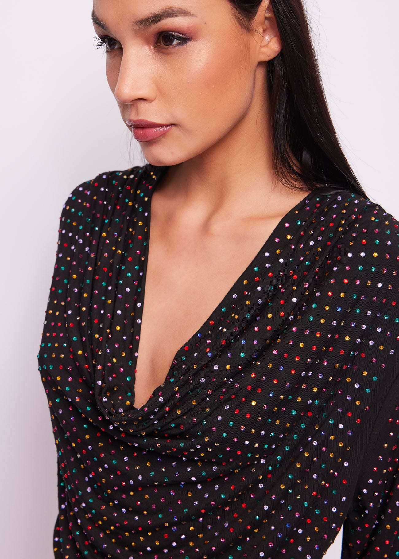Black jersey t-shirt with rhinestones