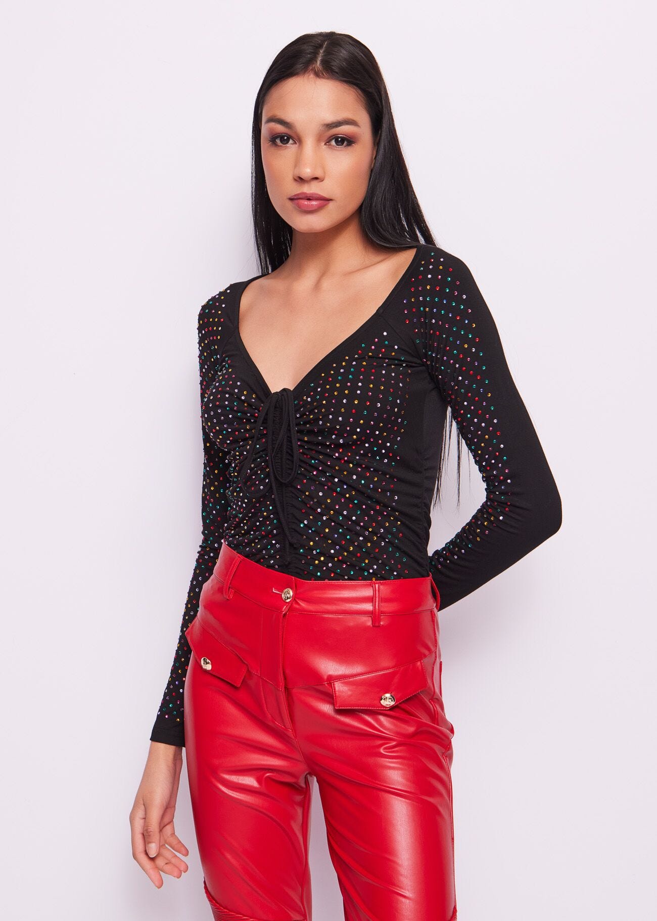 Black jersey t-shirt with rhinestones
