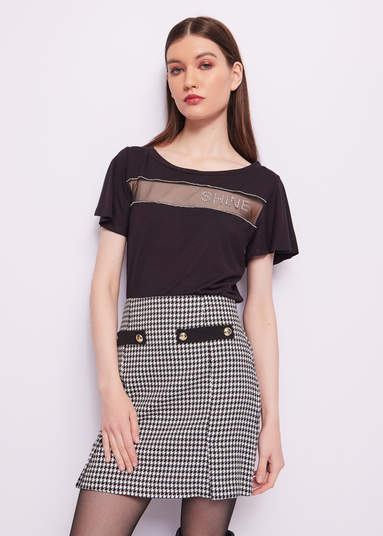 Black jersey t-shirt with tulle