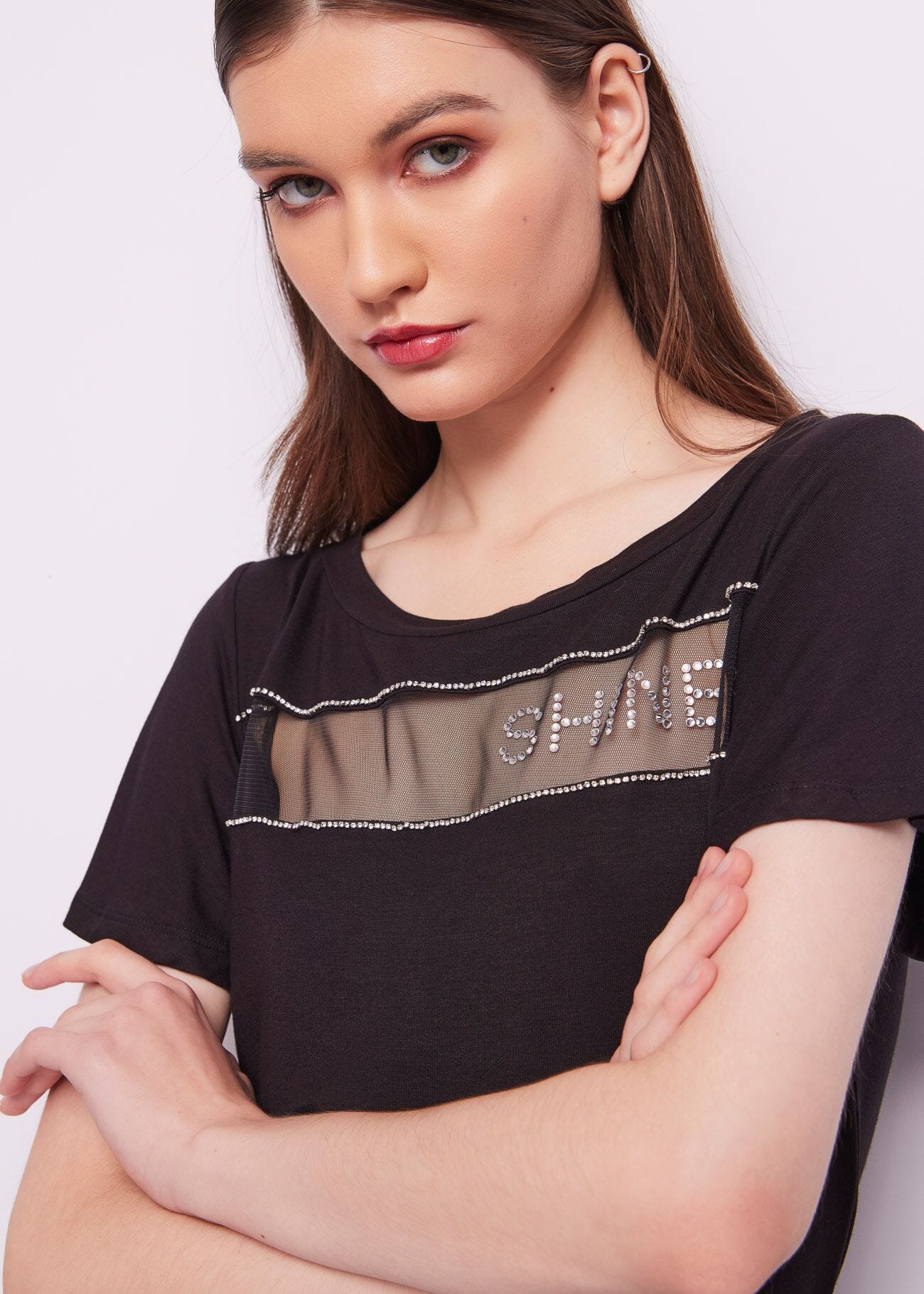 Black jersey t-shirt with tulle