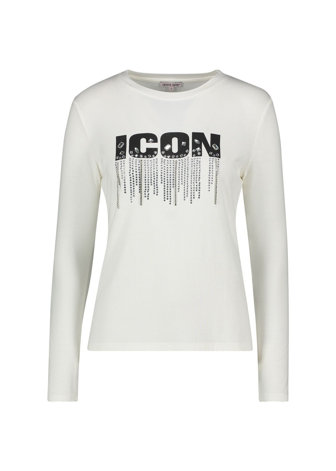 White t-shirt with print and rhinestones