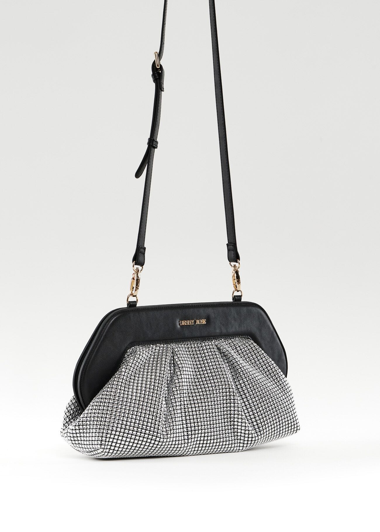 Borsa crossbody nera con strass