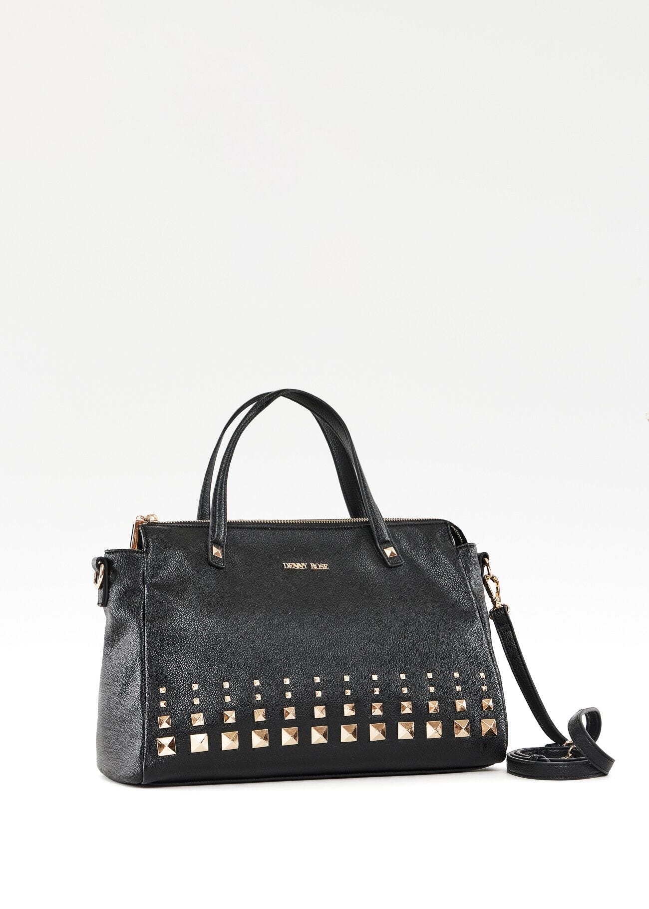 Shopping bag nera con borchie