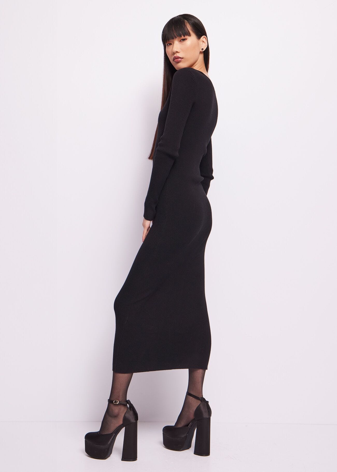 Abito nero in cotone e cashmere