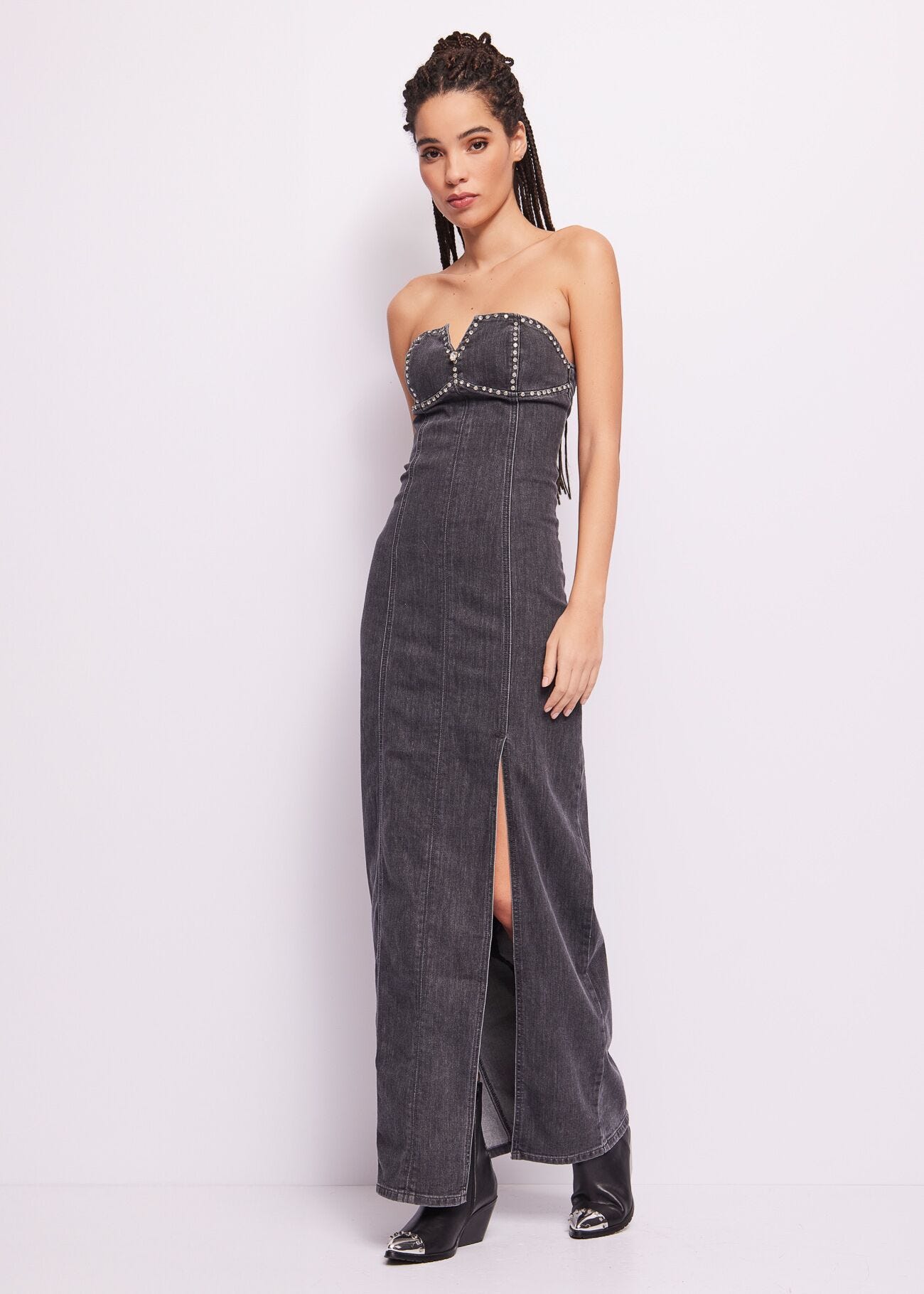 Cotton denim long dress