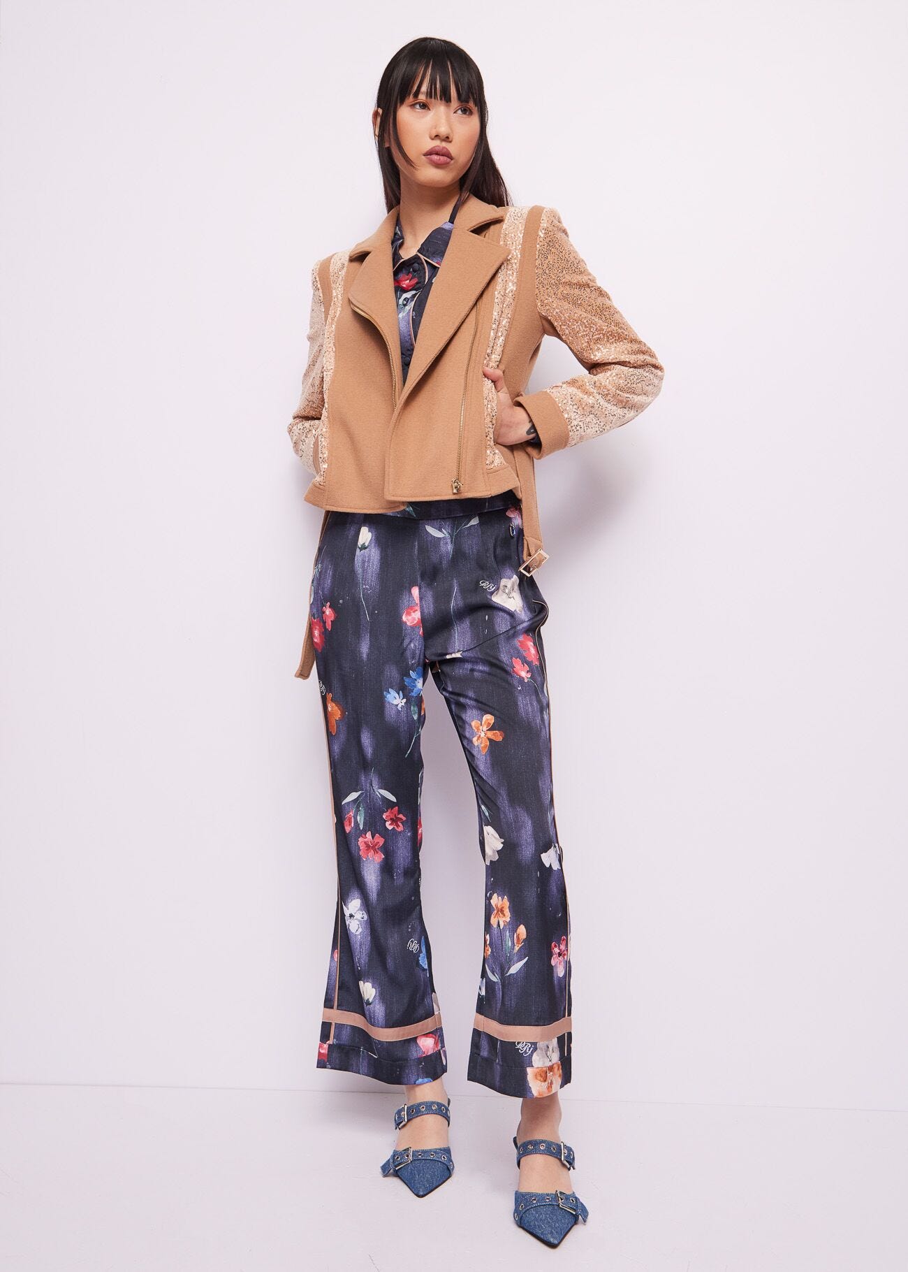 Printed satin trousers
