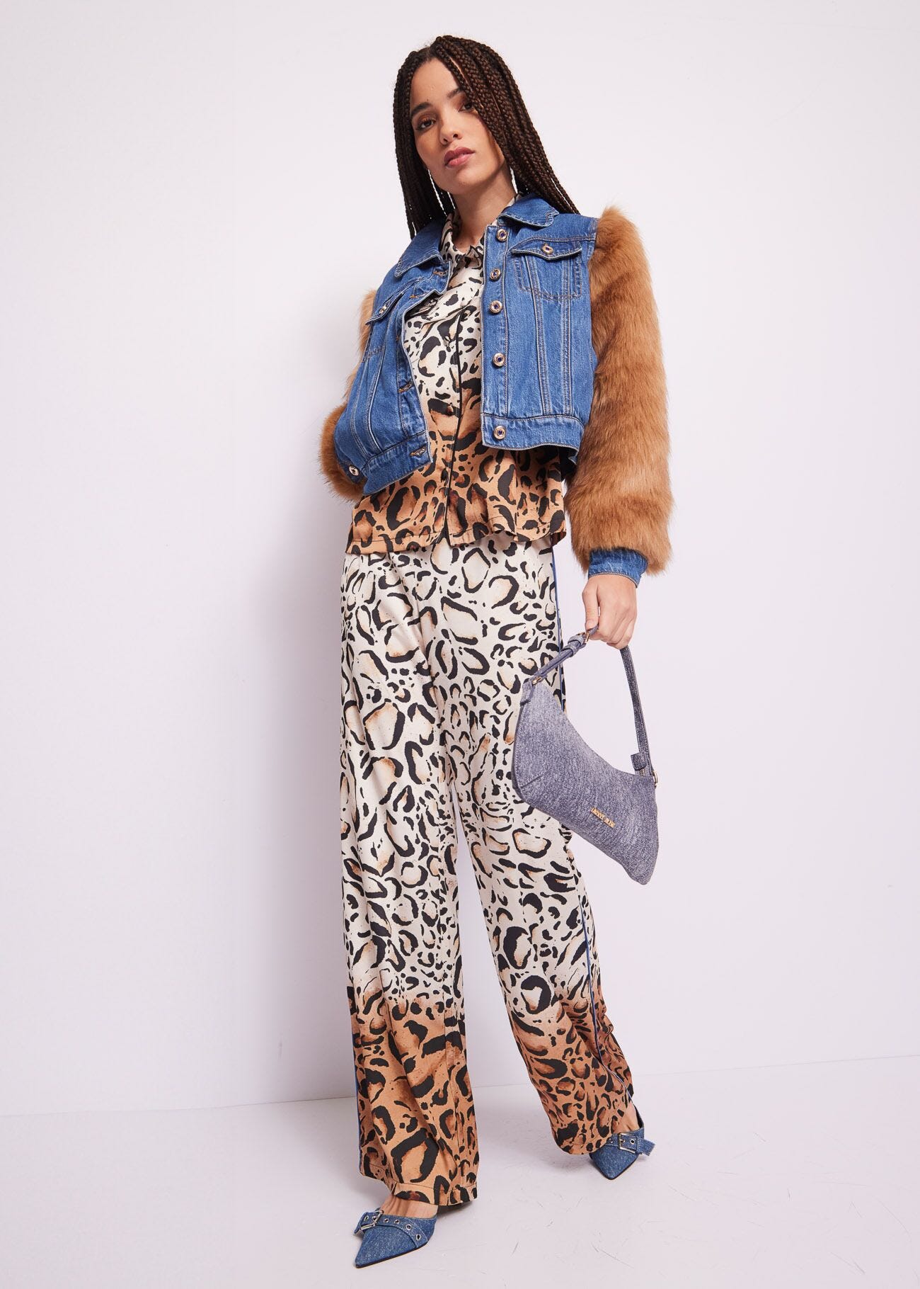 Animal-print satin trousers