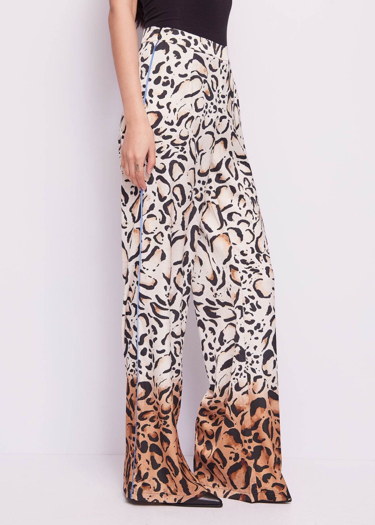 Animal-print satin trousers