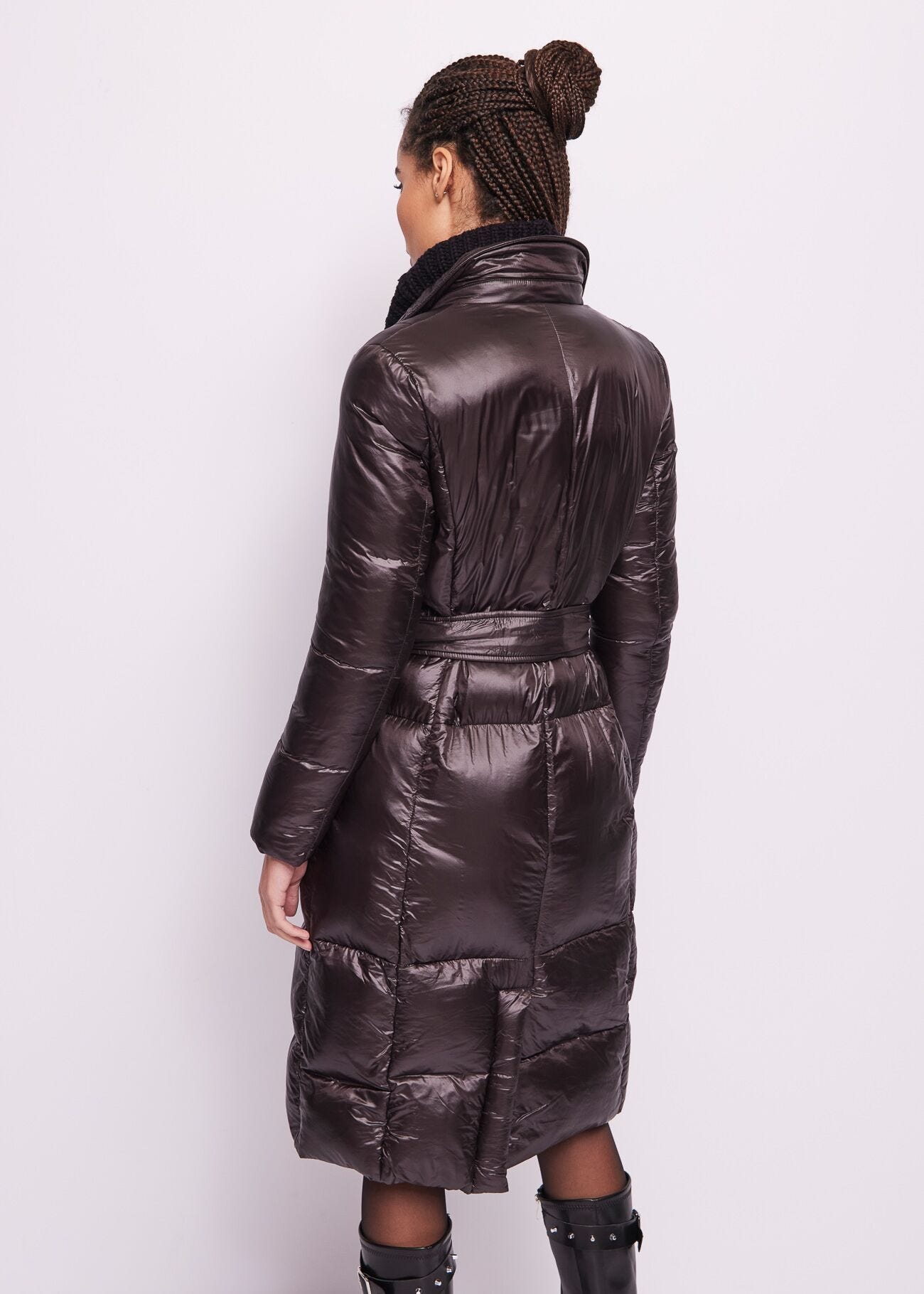 Belted nylon down jacket