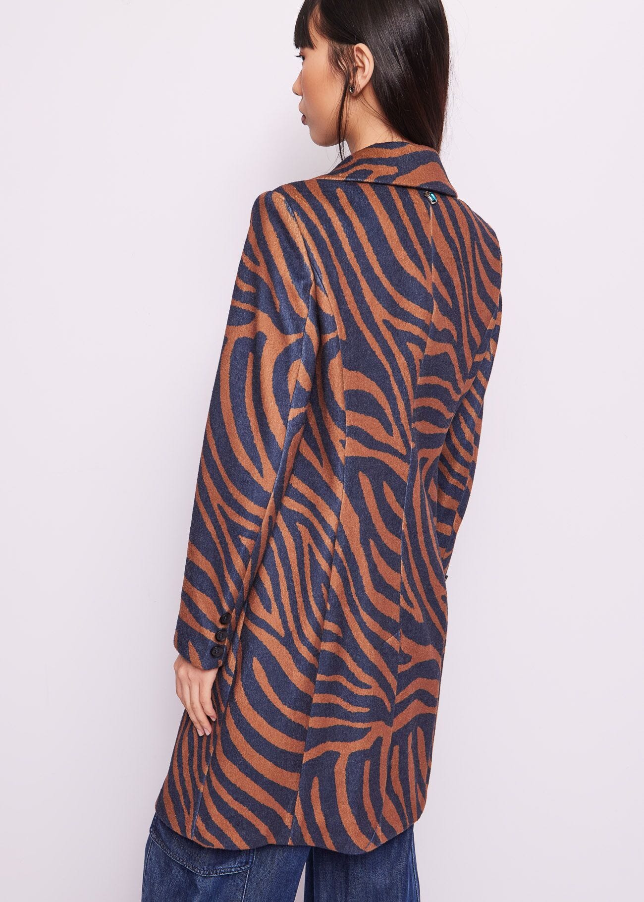 Double-breasted print coat