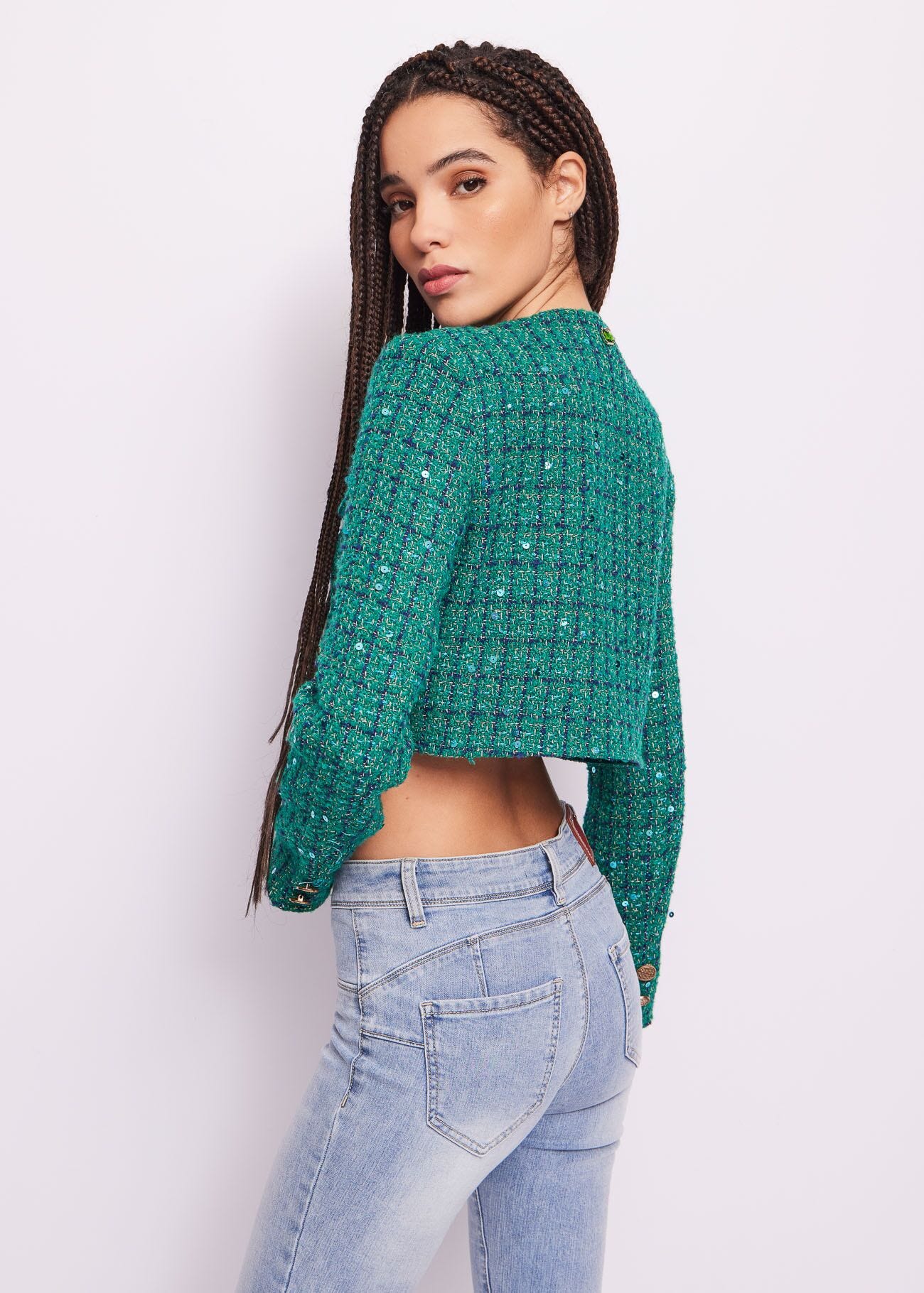 Chaqueta corta en bouclé verde