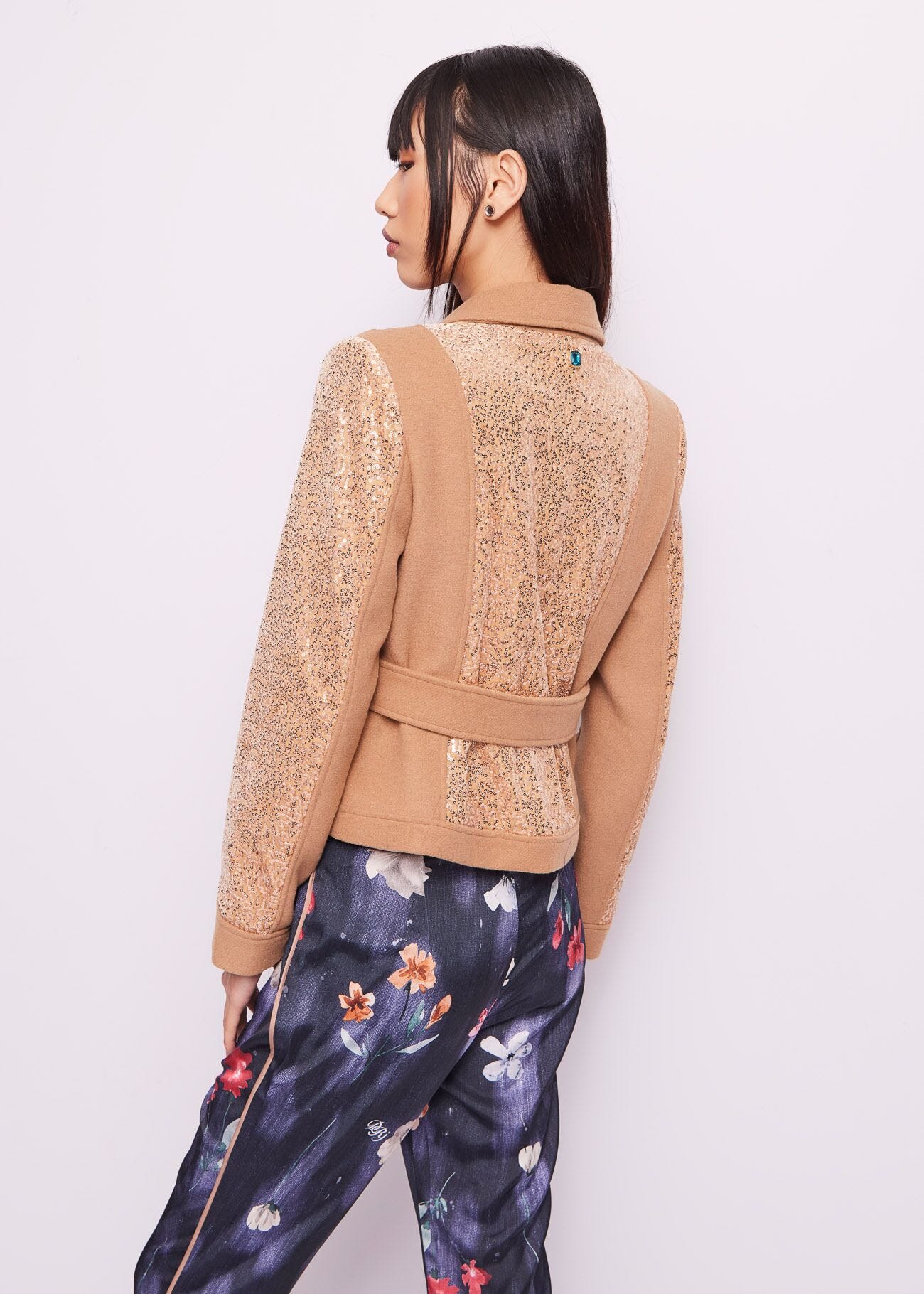 Beige wool-blend biker jacket