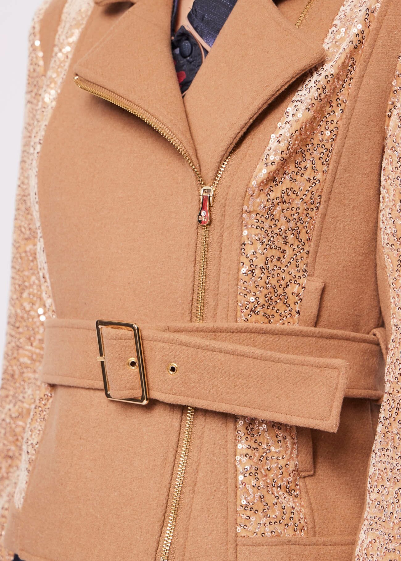 Beige wool-blend biker jacket