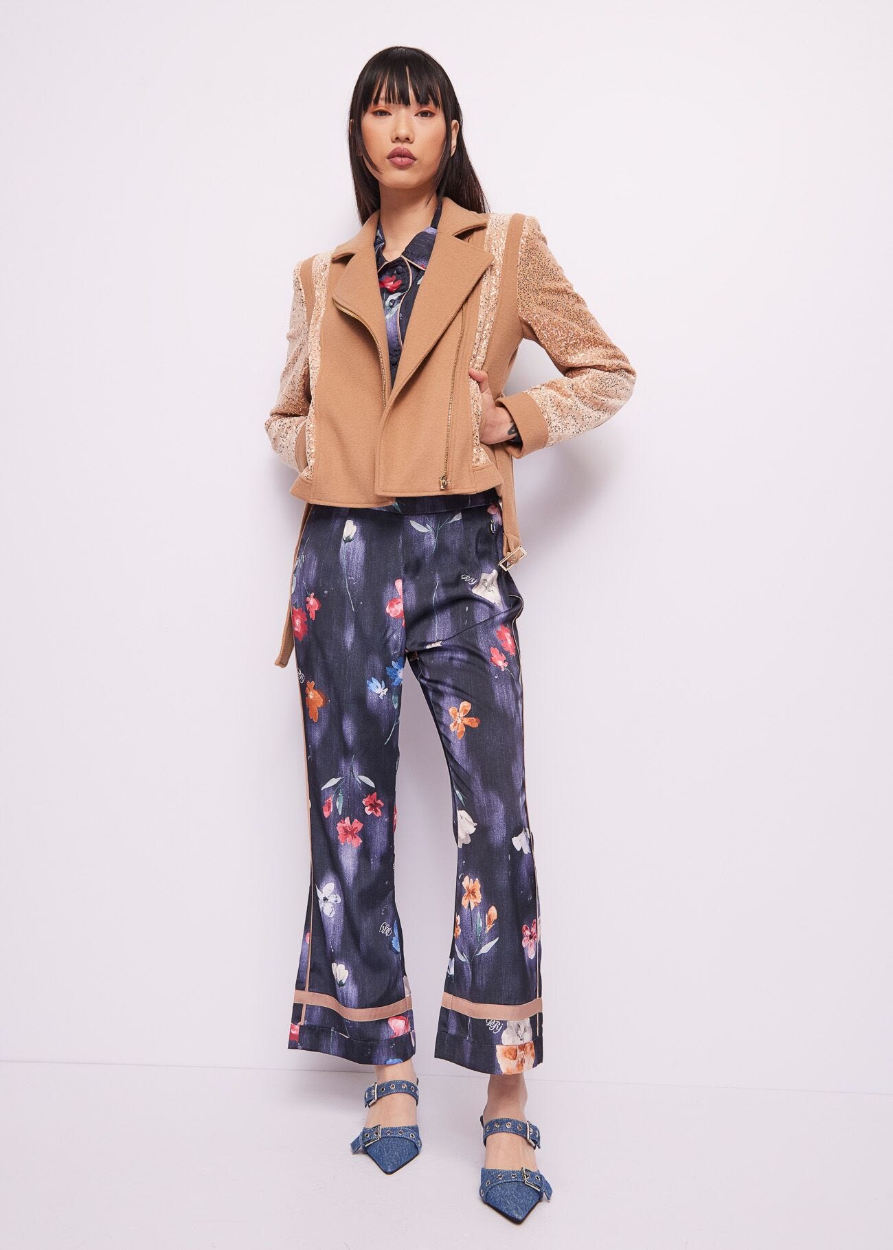 Beige wool-blend biker jacket