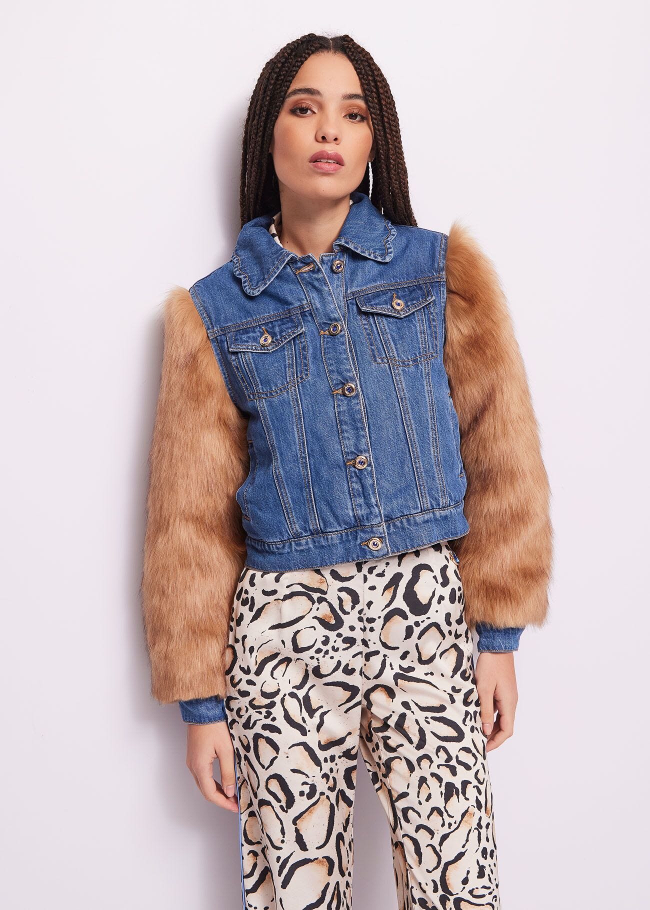 Denim jacket with fur