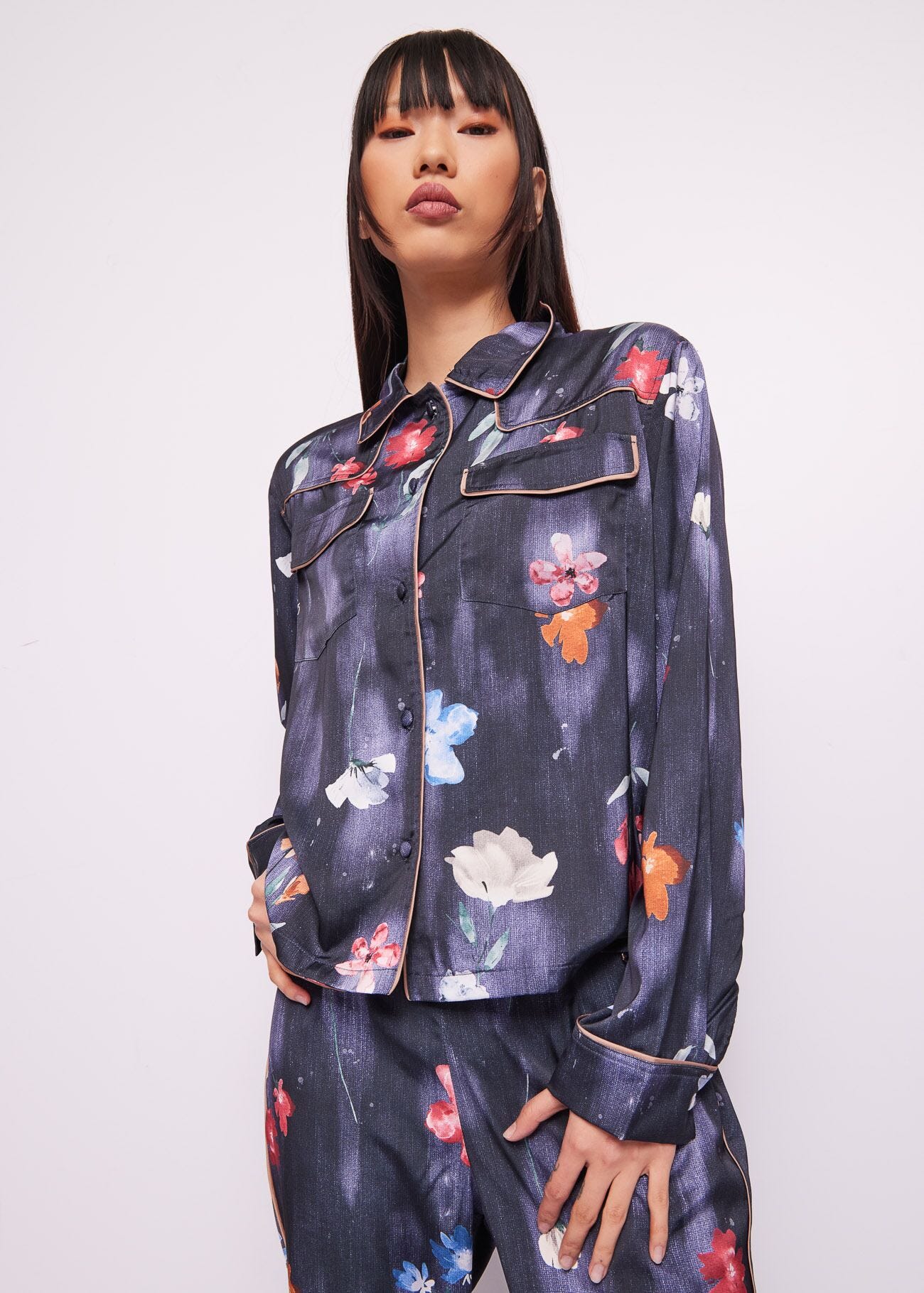 Printed satin shirt