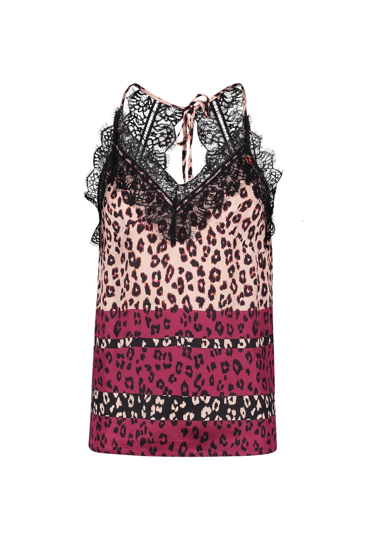 Printed satin top with lace